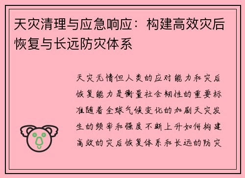 天灾清理与应急响应：构建高效灾后恢复与长远防灾体系