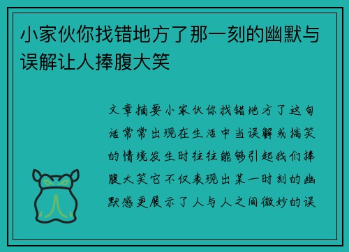 小家伙你找错地方了那一刻的幽默与误解让人捧腹大笑